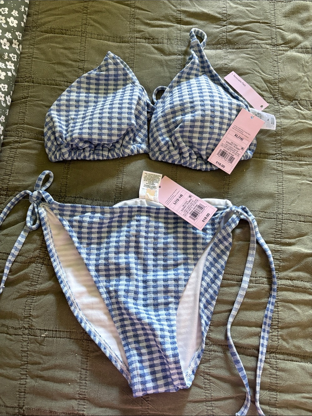 Wild Fable Light Blue Gingham Tie-Side Bikini Set
